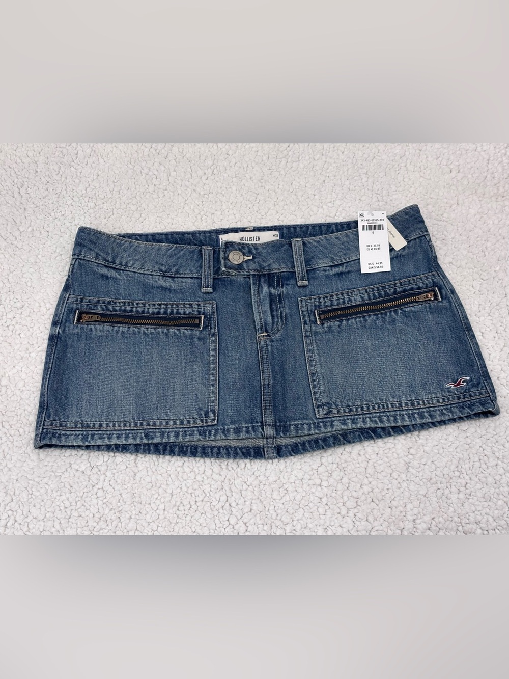 Hollister Ultra Low Rise Zipper Pocket Denim Icon Micro Mini Skort Size 6 NWT